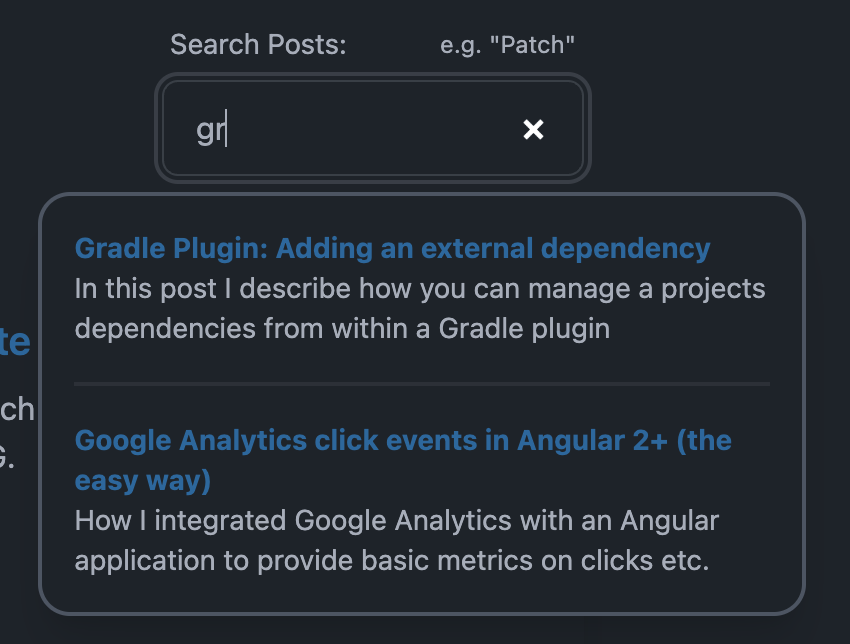 Image showing a search box with some dummy results under it